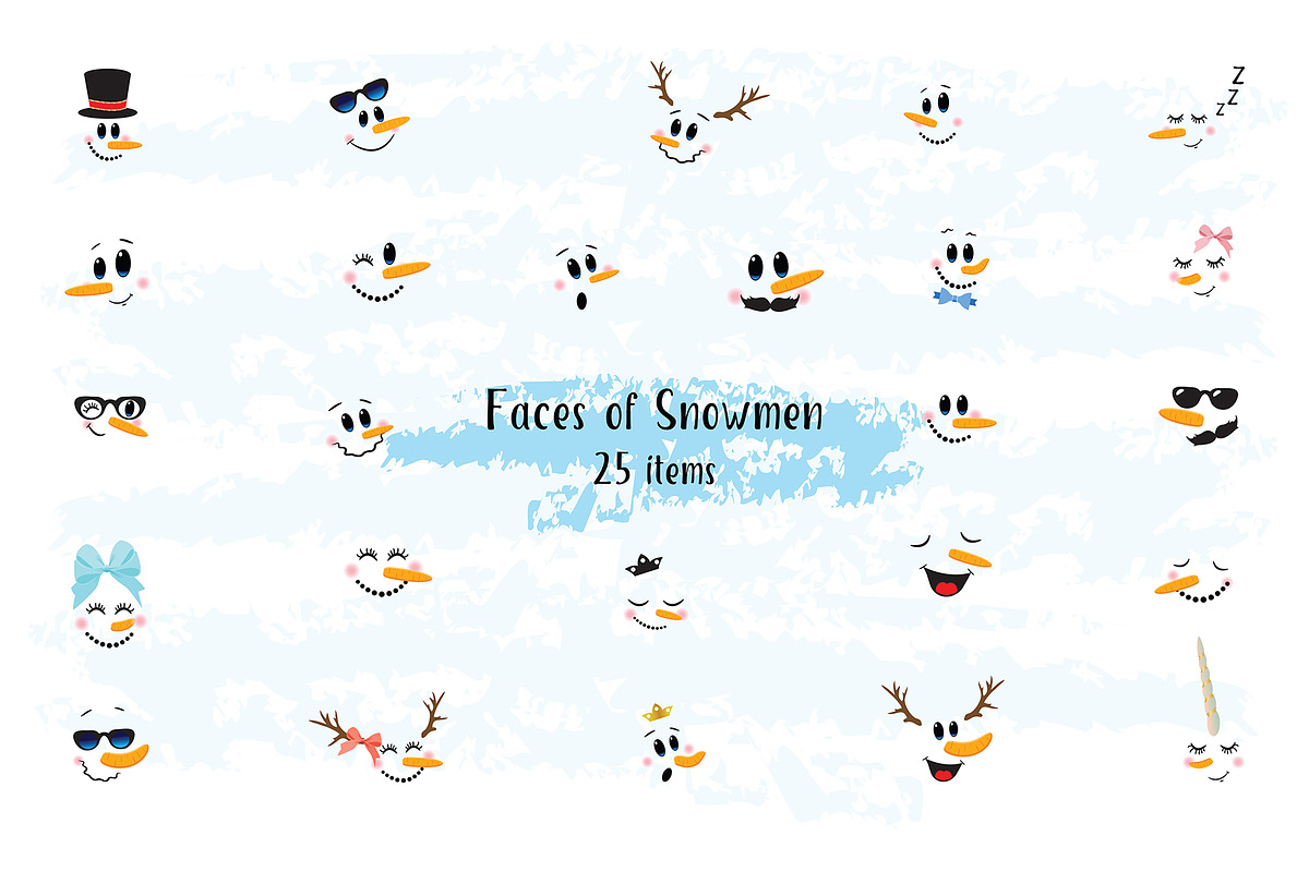 Snowman Faces clip art, a Decorative Illustration by Rasveta (Photo 1 of 3)