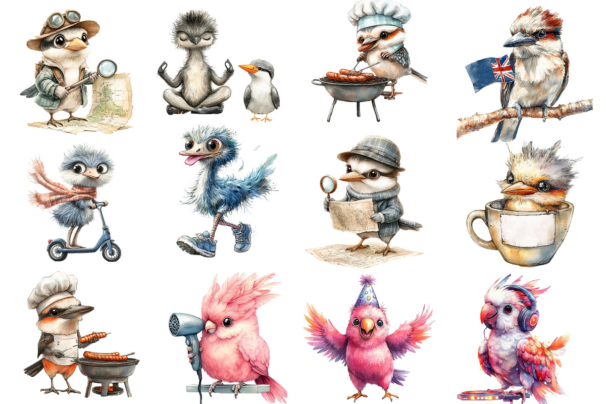 Funny Australian Bird Clipart, an Illustration by Watercolor design (Photo 2 of 5)