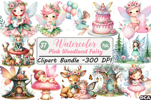 Pink Woodland Fairy Clipart, an Illustration by DreamCafeArt