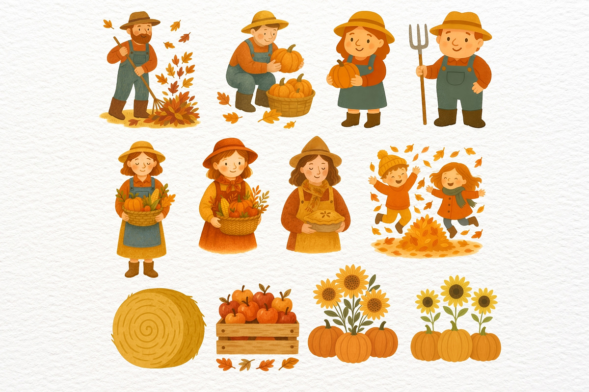Watercolor Fall Farm Clipart PNG, an Illustration by Nicolle's Colorful Art (Photo 6 of 7)