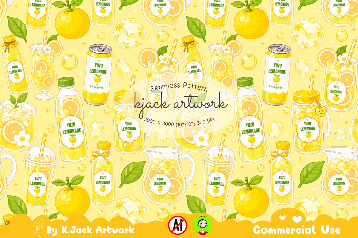 Cute Yuzu Lemonade Drink Seamless, a Background Graphic by K.JackArtwork (Photo 1 of 8)