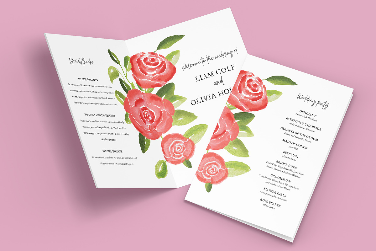 Red Rose Floral Wedding Program, an Invitation Template by Beyond Muse (Photo 2 of 4)