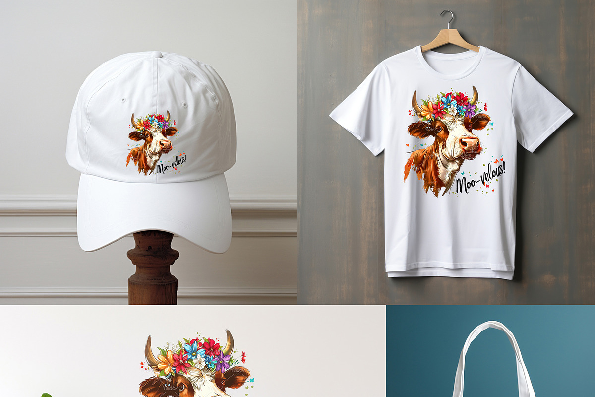 Colorful cow wearing a flower crown., an Animal Illustration by yod67 (Photo 3 of 8)
