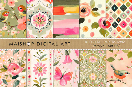 Charming Spring Digital Paper Pack, a Pattern Graphic by Maishop