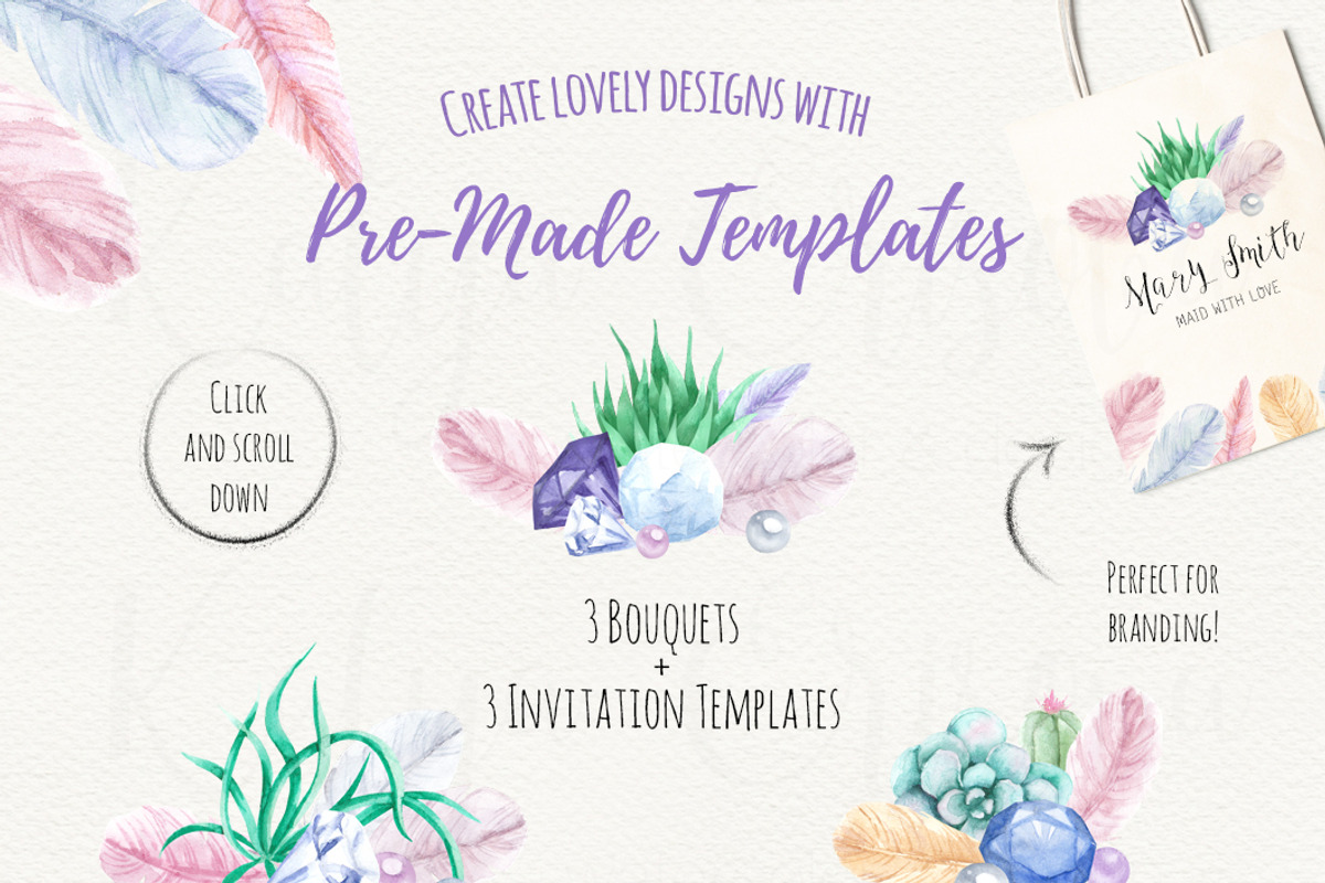Boho Watercolor Set Florarium, a Work Illustration by SOVA (Photo 3 of 5)