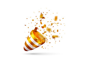 3D Golden party popper with confetti, an Object Illustration by Abscent