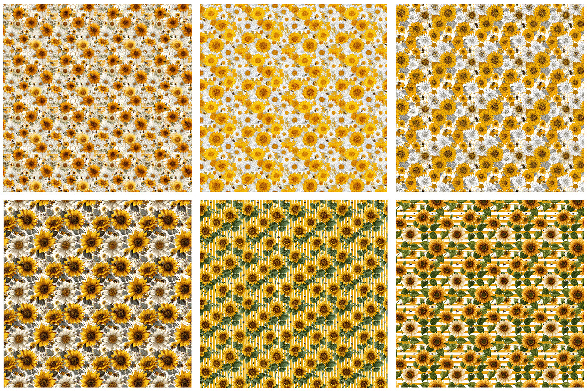 Sunflower & Honey Bee Digital Paper, a Pattern Graphic by Designking (Photo 2 of 4)