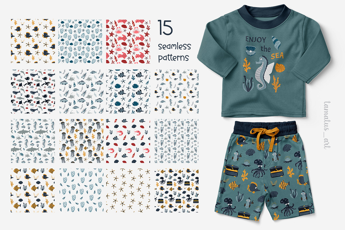 Sea Life clipart & pattern, an Animal Illustration by tamatus_art (Photo 5 of 9)