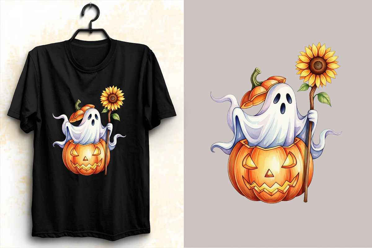 Witchy Sunflower Ghost Halloween Cli, an Illustration by SVGArt (Photo 3 of 8)