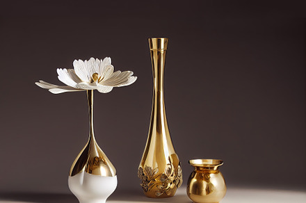 Golden and brass vases and flower, an Arts & Entertainment Photo by Studio Light & Shade