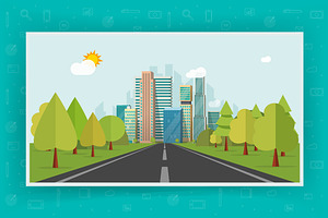 City Buildings Landscape Vector Set