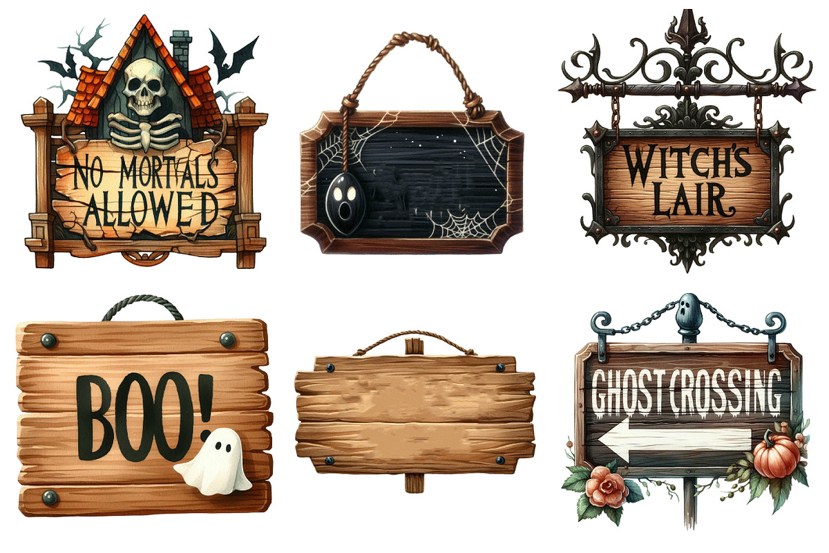 Halloween Wooden Sings Clipart, an Illustration by Daily.Designs (Photo 2 of 5)
