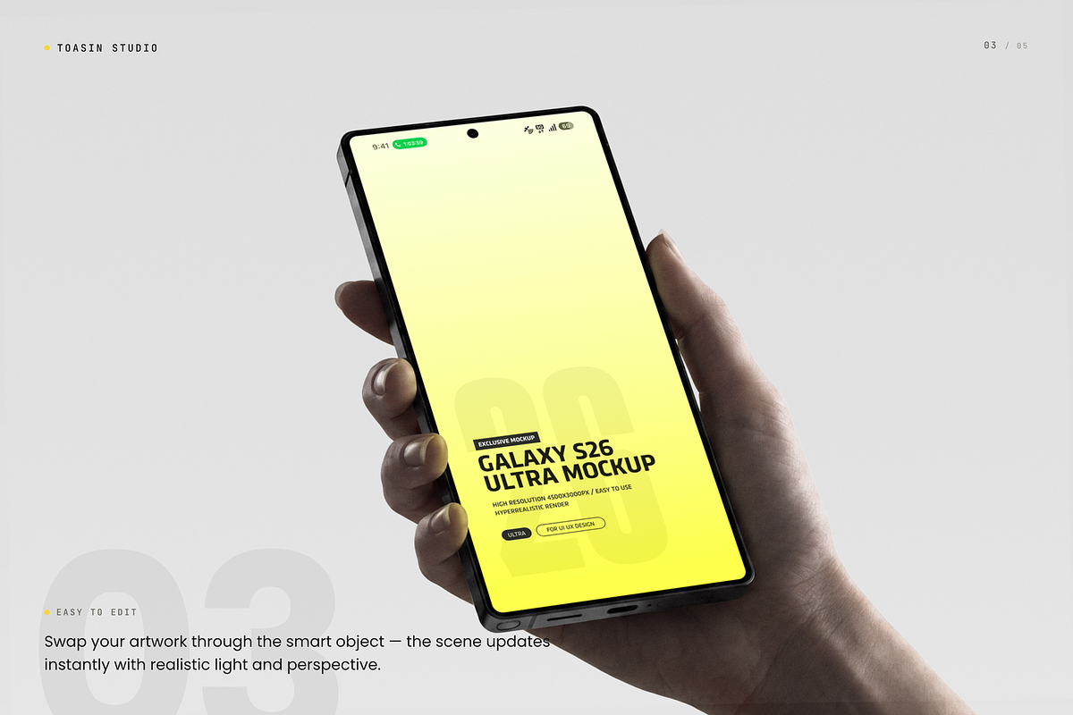 Galaxy S26 Ultra Mockup, an Android Mockup by Toasin Studio (Photo 3 of 5)