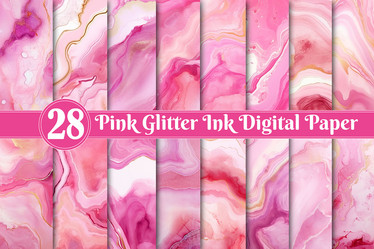 Pink Glitter Ink Digital Papers, a Texture Illustration by Dream Creation (Photo 1 of 6)