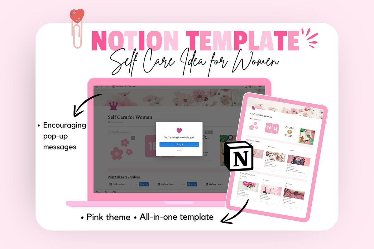 Notion Self Care Ideas for Women, a Templates & Theme by bellaROSEworkshop (Photo 8 of 11)