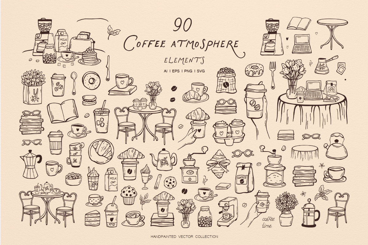 Coffee And Bakery Only Whimsical Set, a Food Illustration by ViktoriyaD (Photo 2 of 14)