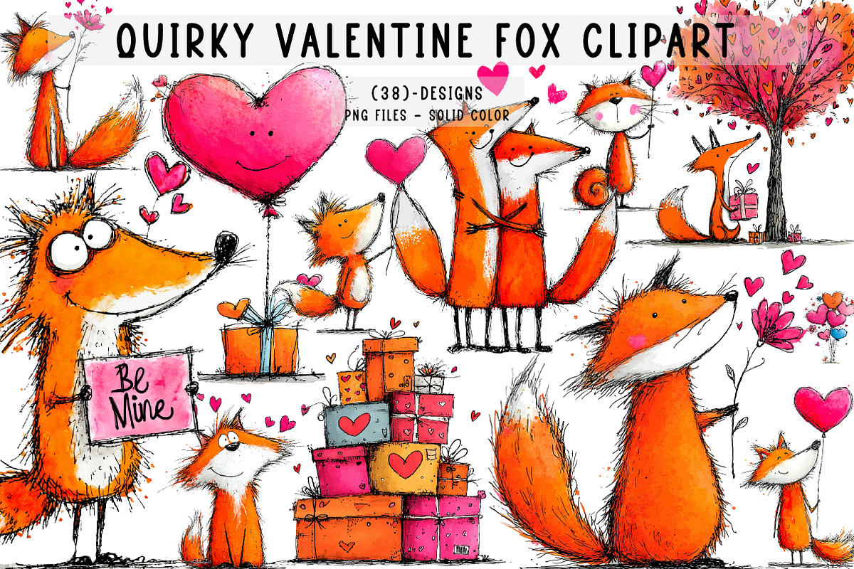 Quirky Valentine Fox Clipart, an Illustration by CreationArt (Photo 1 of 7)