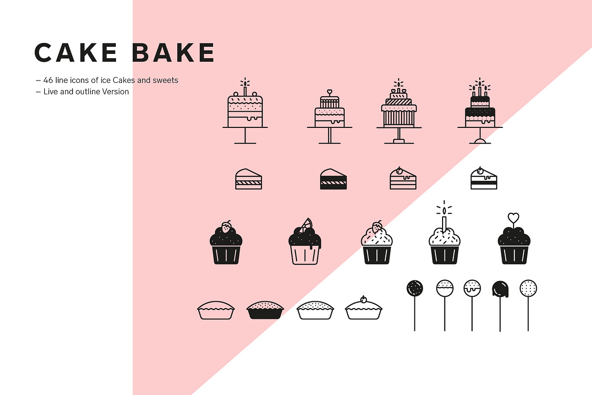 Cakes and Ice cream icon set, an Outline Icon by dicreate (Photo 3 of 10)