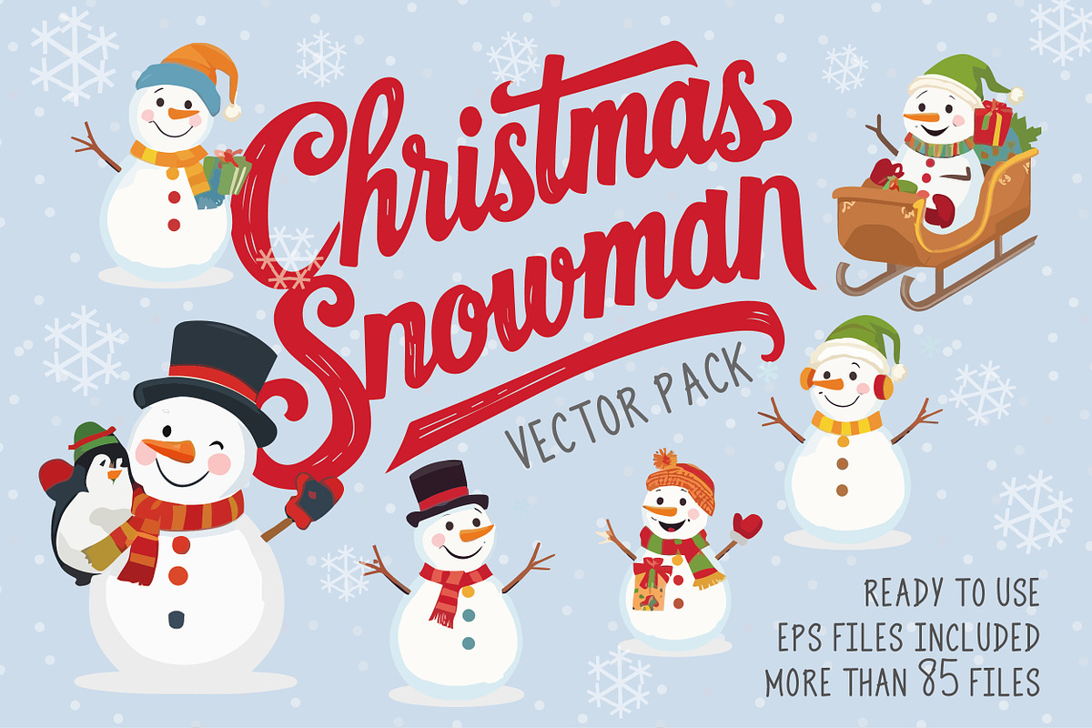 Christmas Snowman Vector Bundle, a Seasonal Illustration by rix_designs (Photo 1 of 5)