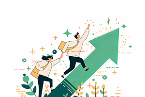 Illustration showcasing teamwork and success with characters climbing an upward, an Illustration by AS photostudio