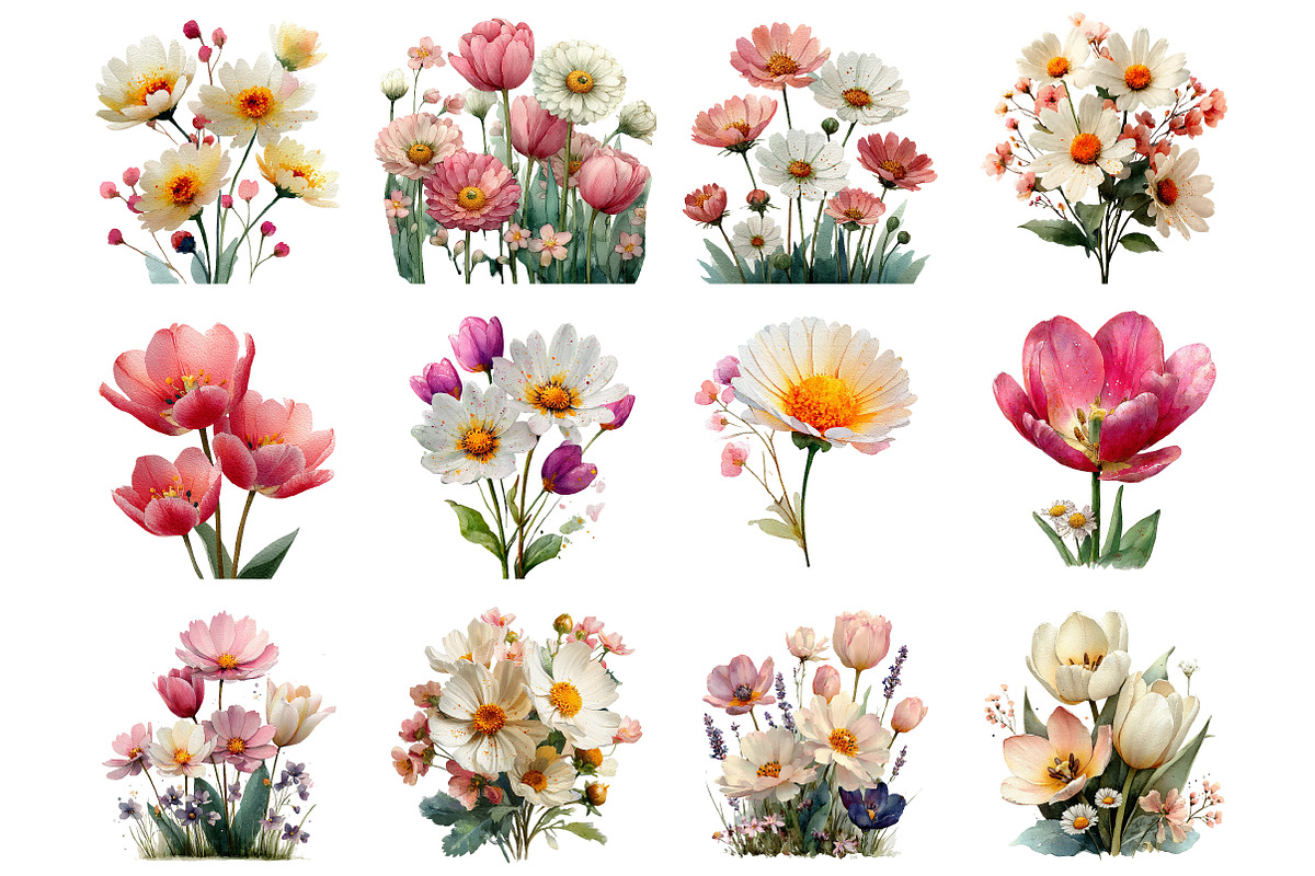 Whimsical Flowers Spring Clipart, an Illustration by DreamArtGraphic (Photo 3 of 4)