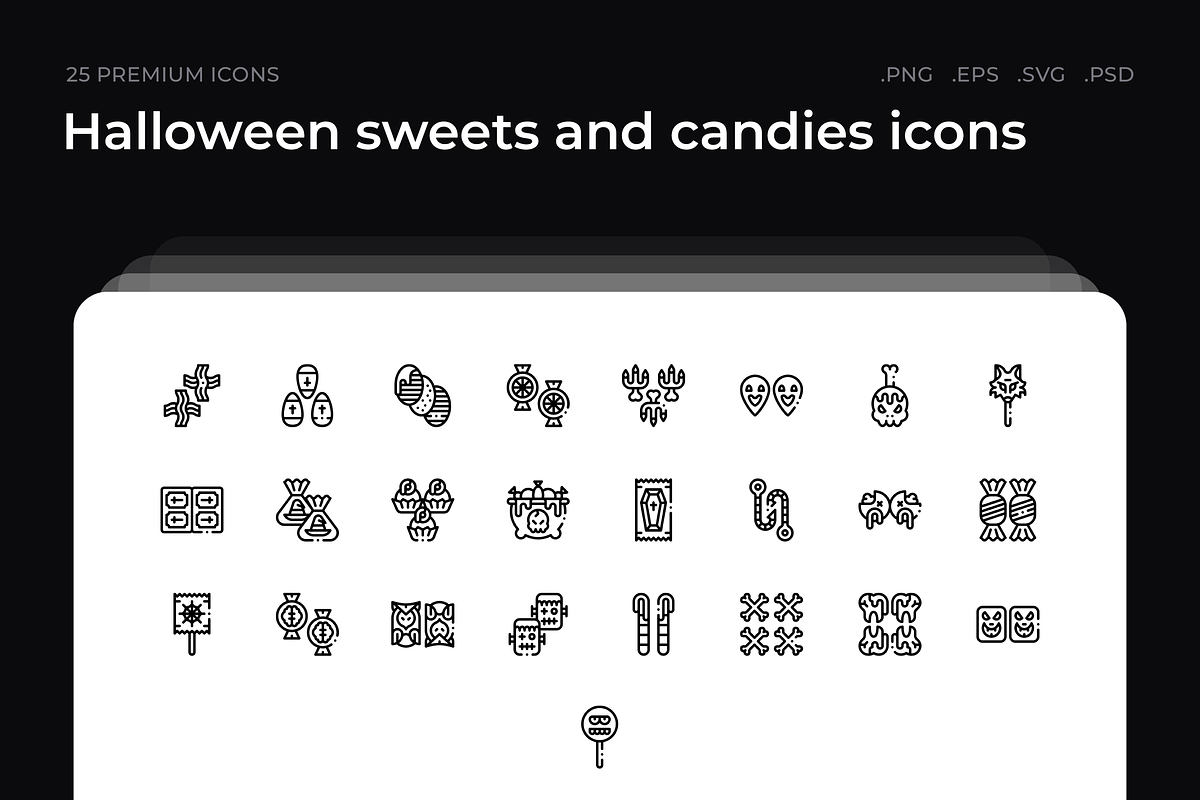 Halloween sweets and candies icons, an Outline Icon by Wencory (Photo 1 of 2)