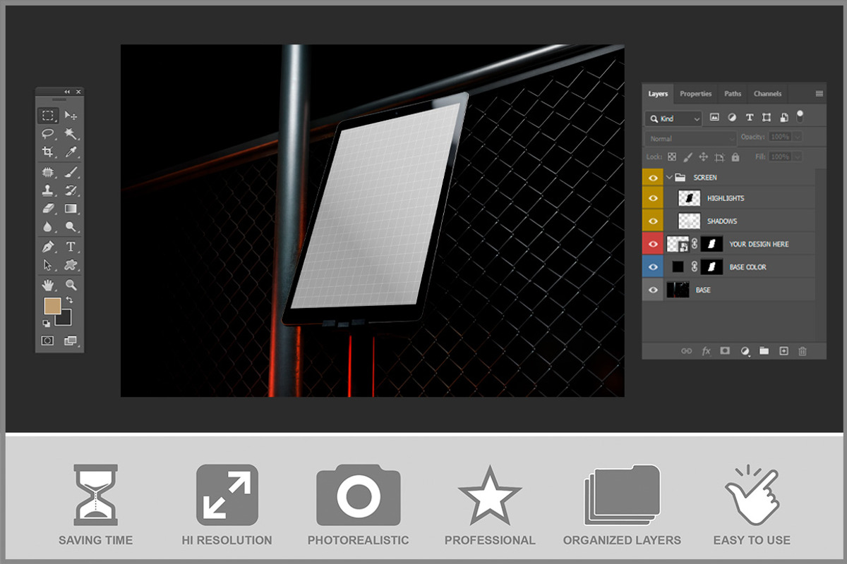 Tablet Displayed in Industrial PSD, an iPad Mockup by Bruno's Shop (Photo 3 of 4)