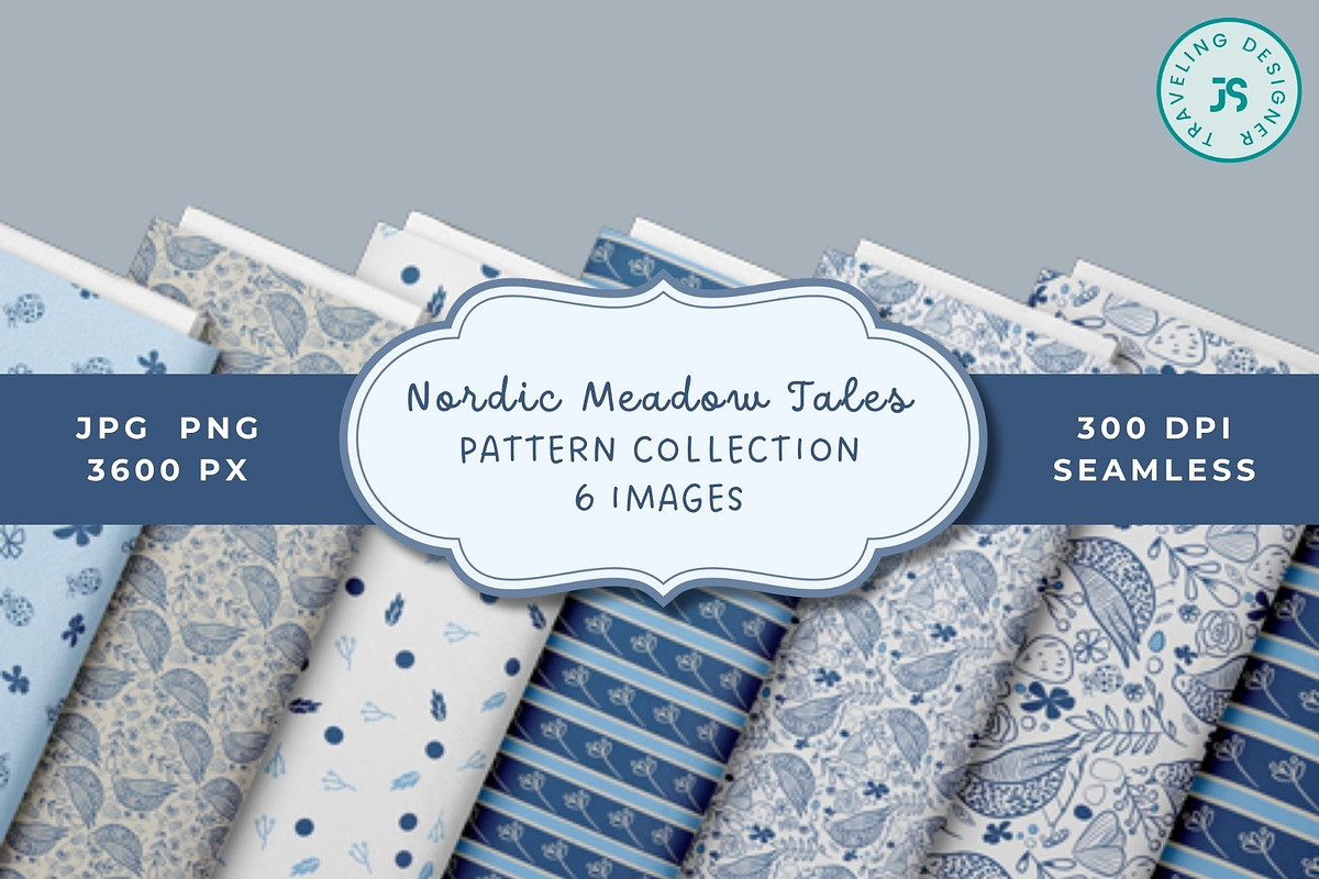 Nordic Blue Floral Bird Patterns, a Pattern Graphic by Traveling Designer (Photo 1 of 8)