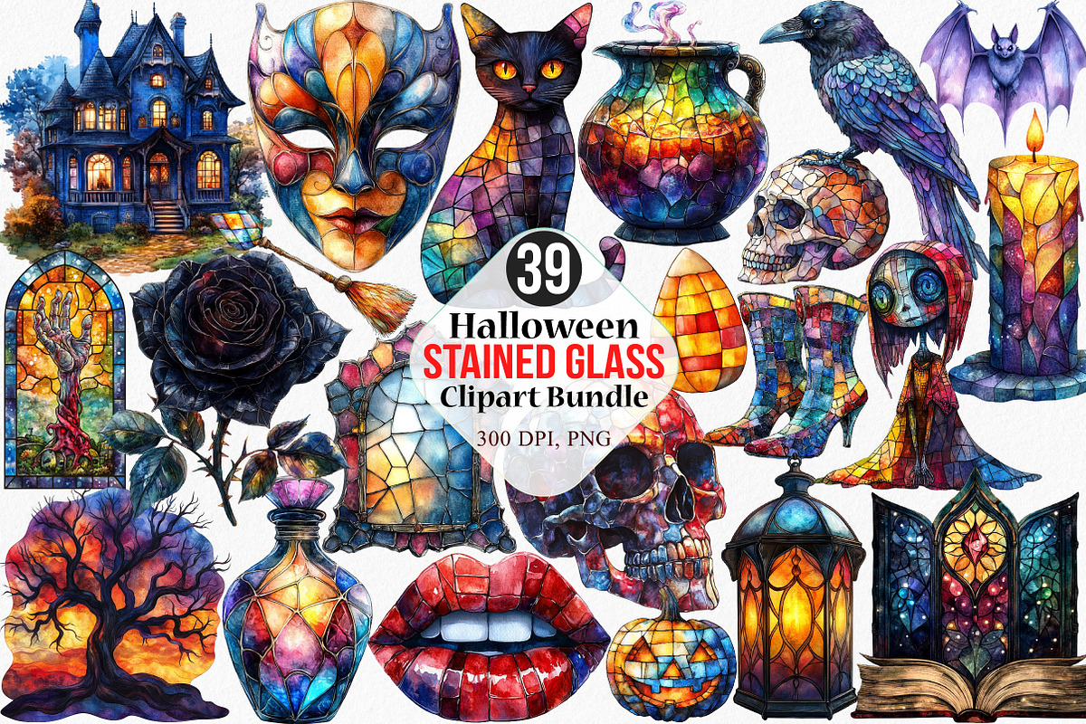 Halloween Stained Glass Clipart, an Illustration by Canvas Craft (Photo 1 of 8)