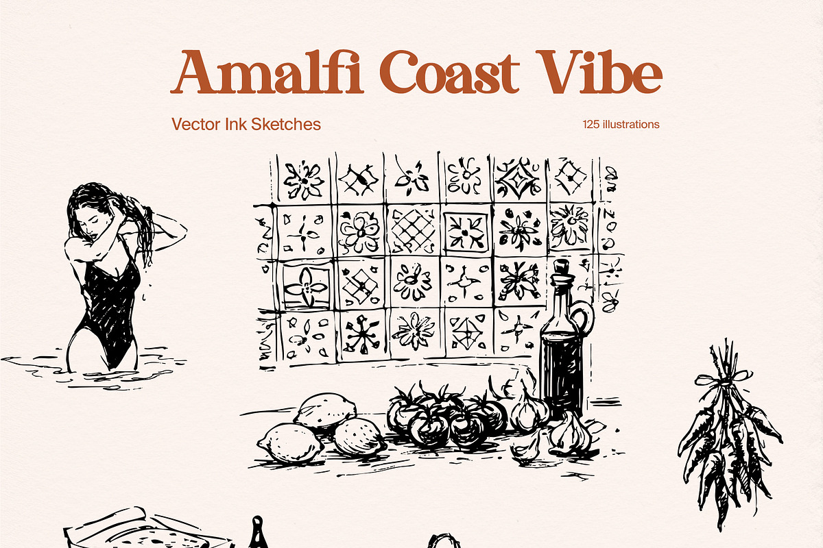 Amalfi Vibe: Vector Ink Sketches, an Object Graphic by divanovskaya_nv (Photo 4 of 20)