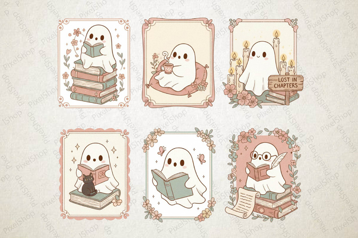 Cute Ghost Book Lover PNG, an Illustration by DreamPrint404 (Photo 1 of 7)