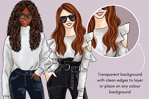 Girls In Grey Fashion Clipart Set