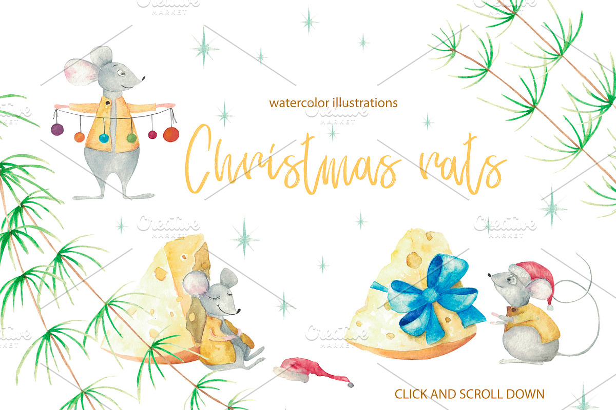 Christmas cheese. Watercolor set, an Animal Illustration by SaharaArt (Photo 2 of 5)