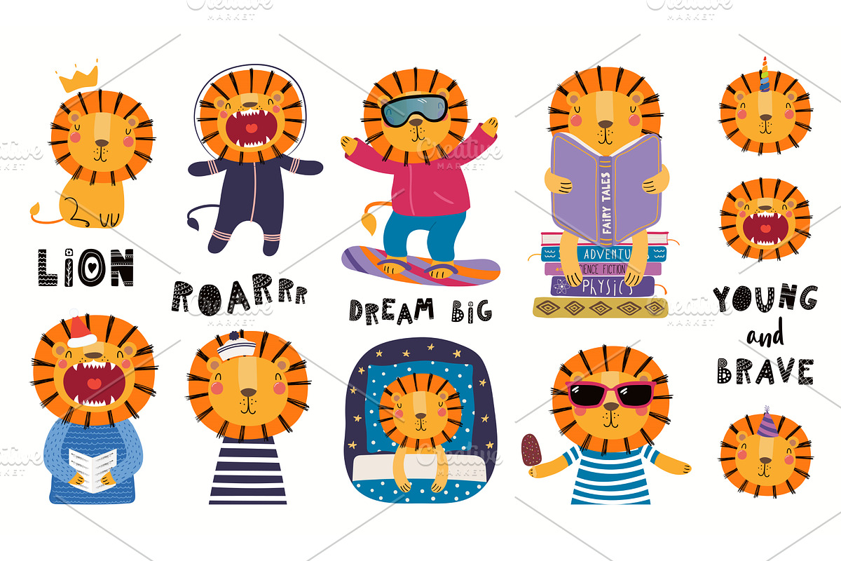Cute little lion illustrations set, an Animal Illustration by sceptical cactus