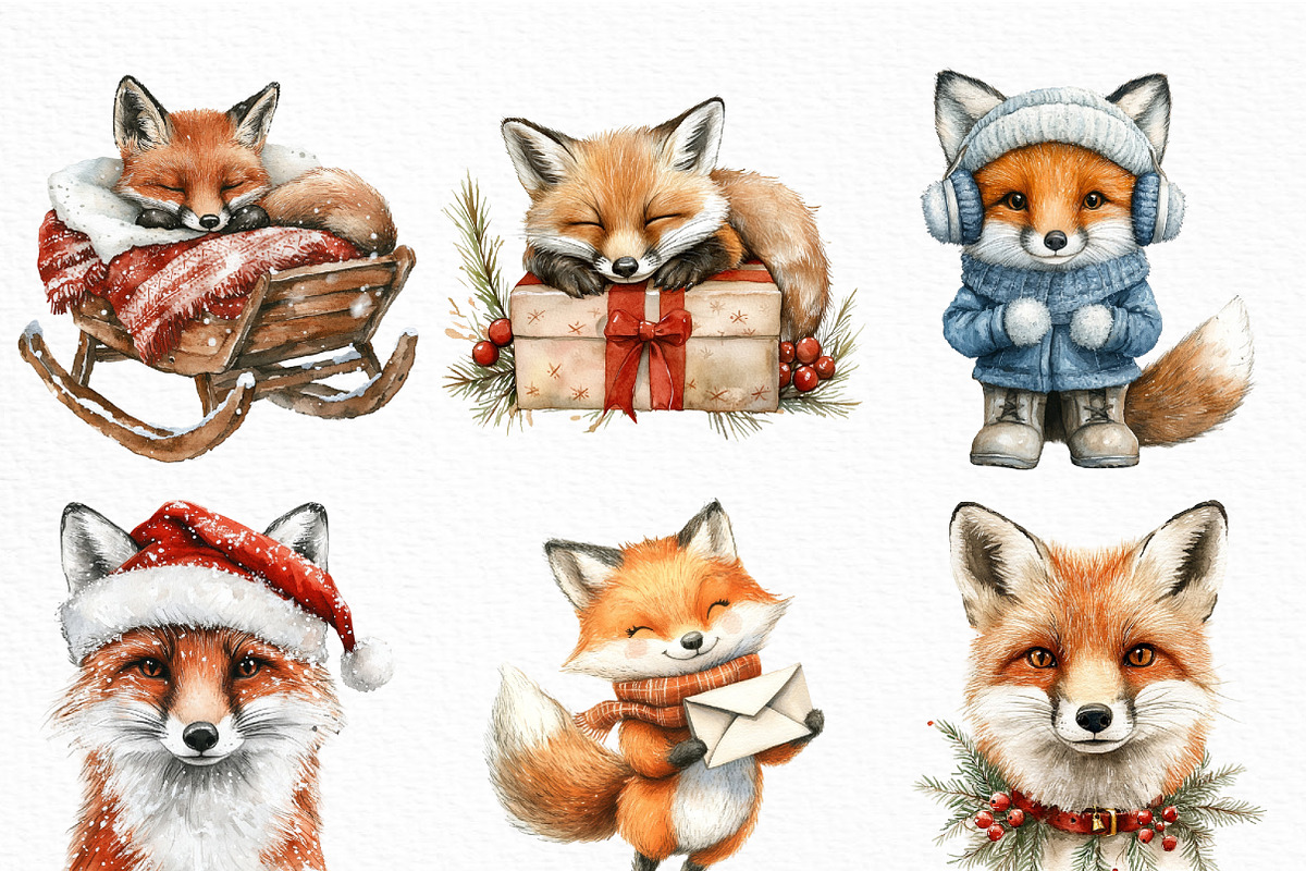 Christmas Fox Clipart Set, an Illustration by Craft Nest (Photo 3 of 6)