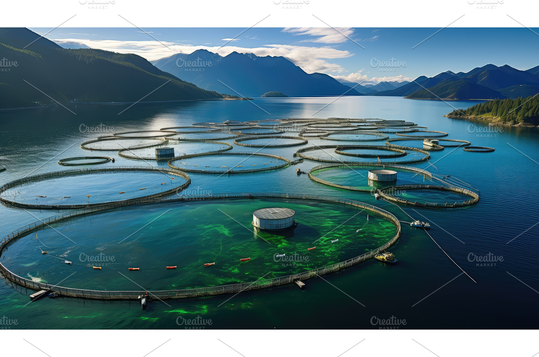 sustainable salmon farm ai generated, an Animal Photo by pikepicture