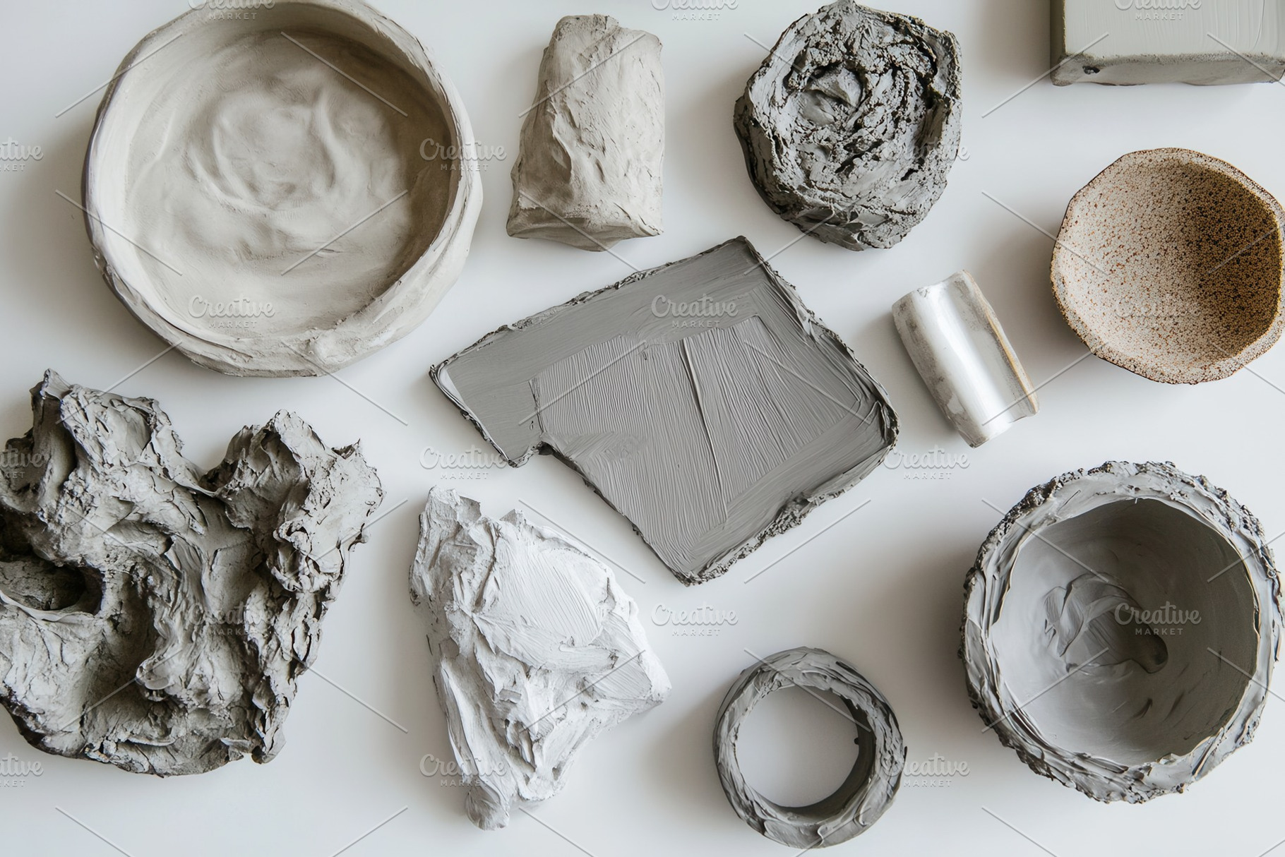 Textured gray clay samples laid out, a Photo by Pavel_design