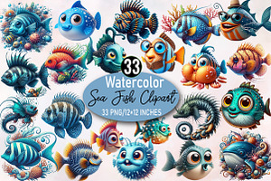Watercolor Sea Fish Clipart Bundle., an Illustration by SVGArt