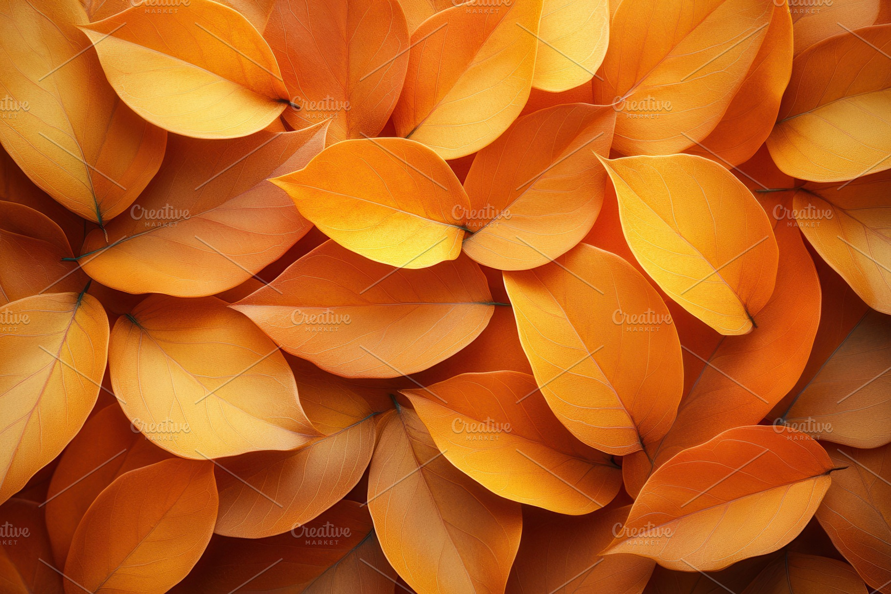 Vibrant orange leaves scattered on a, a Photo by Tanuart