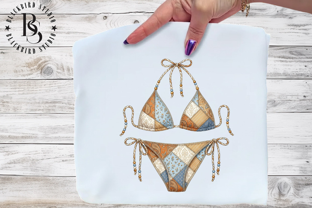 Boho Patchwork Bikini PNG, a Work Illustration by Black Bird Studio (Photo 2 of 4)