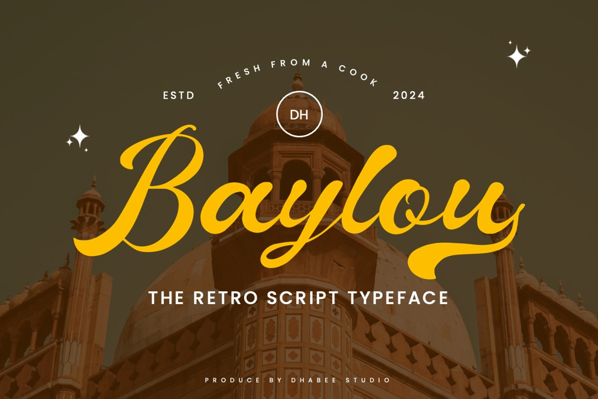 Baylou - Retro Script Font, a Script Font by Dhabee (Photo 1 of 15)