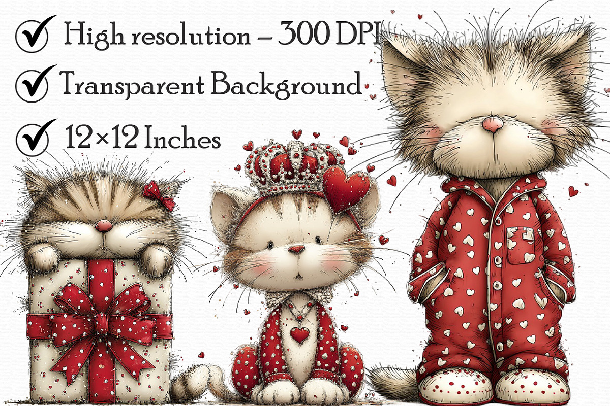 Whimsical Valentine Cat Clipart, an Illustration by Libby Wishes (Photo 2 of 7)