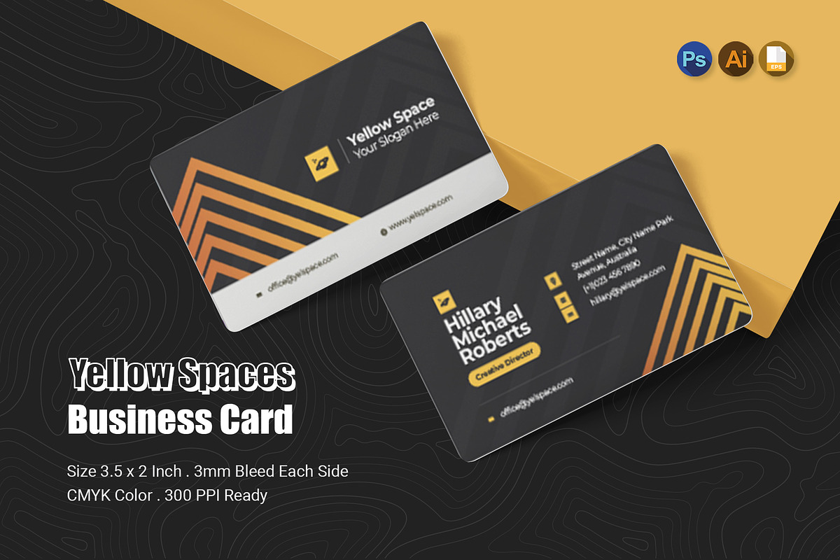 Yellow Spaces Business Card, a Business Card Template by Esensifiksi.studio (Photo 1 of 2)