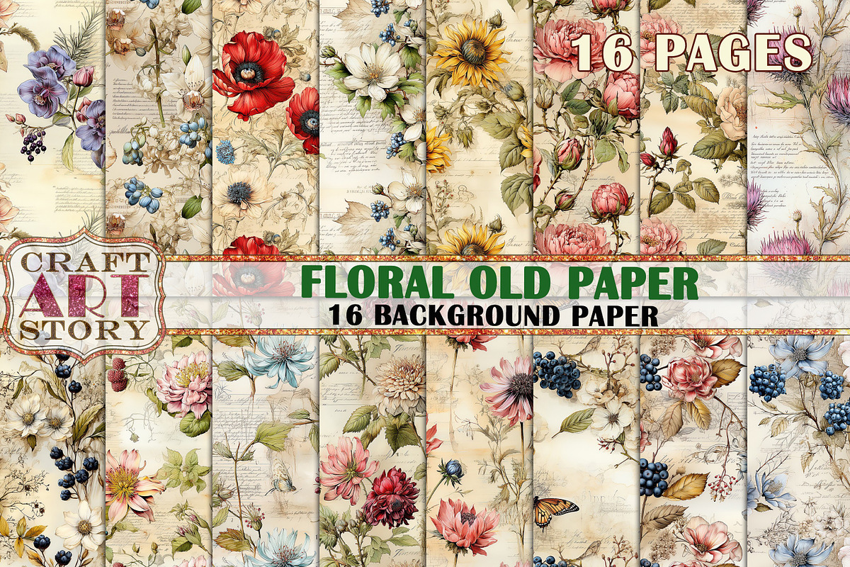 Kit Backgrounds Floral old paper, a Background Graphic by CraftArtStory (Photo 1 of 5)