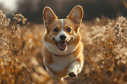 Portrait of a cute corgi dog having fun in a green meadow, an Animal Photo by AlyaAnd