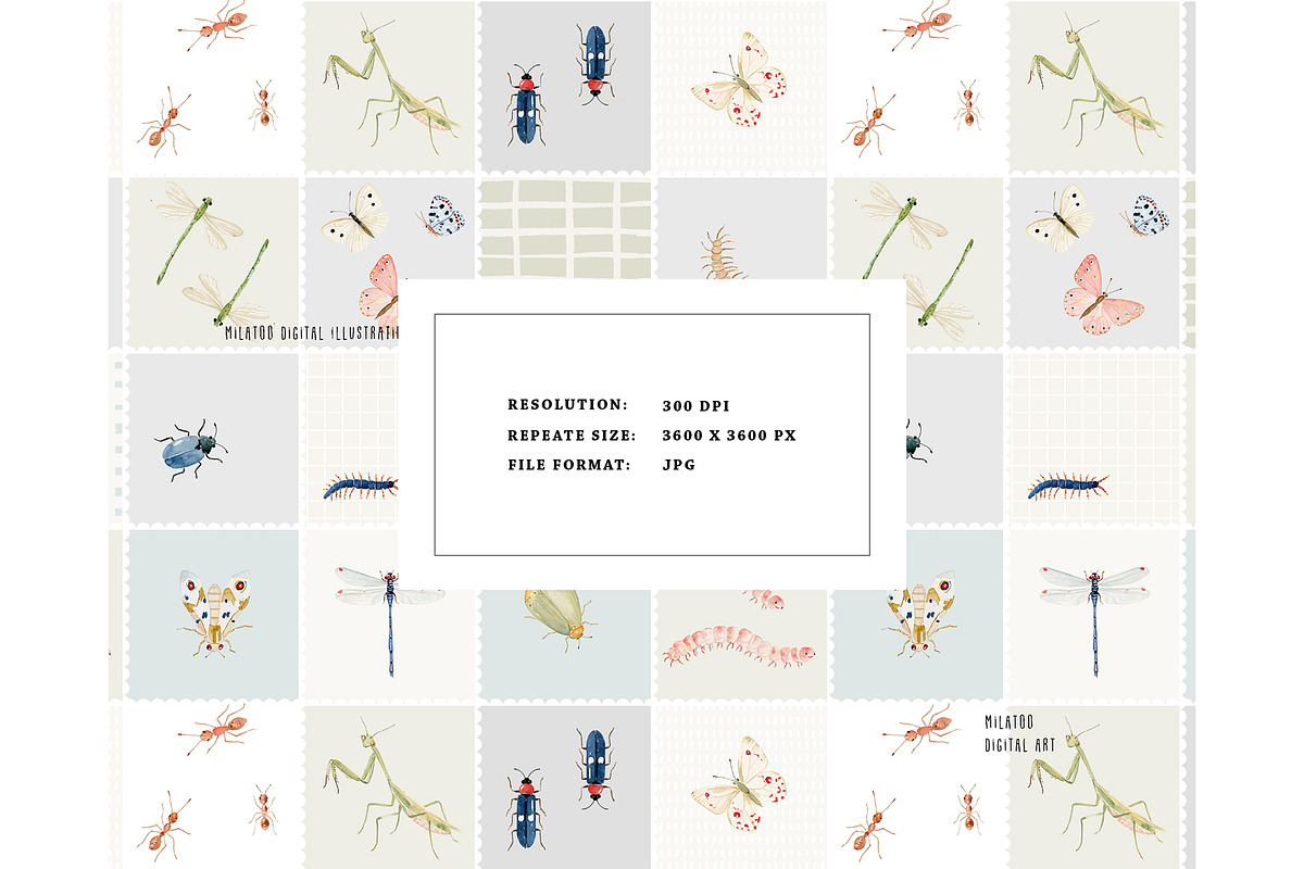 Creepy crawly bugs insects pattern, a Pattern Graphic by Milatoo (Photo 2 of 3)