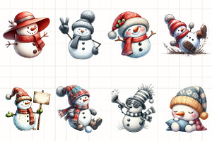 Funny Snowman Winter Hat Clipart, an Illustration by CrexoraLab