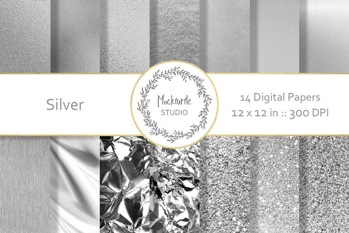 Silver Foil & Glitter Digital Paper, a Texture Graphic by MockTurtleStudio