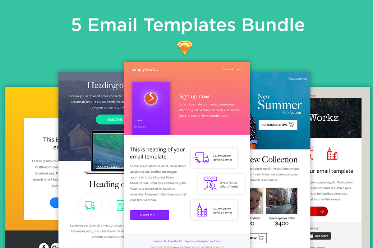 5 Email Templates Bundle Sketch, an Email Template by simplyWorkz (Photo 1 of 6)