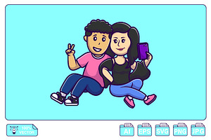 Cute Boy And Girl Taking Selfie, an Object Graphic by Artstorystudio